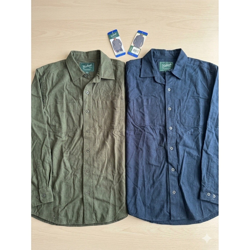 NWT Woolrich Green Label Men's Chamois Shirt 100% Cotton Heavyweight Lot of 2 L